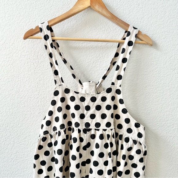 Ichi Polka Dot Crop Wide Leg Linen Tie Back Jumpsuit Size S/M White Black Japan - Picture 2 of 11